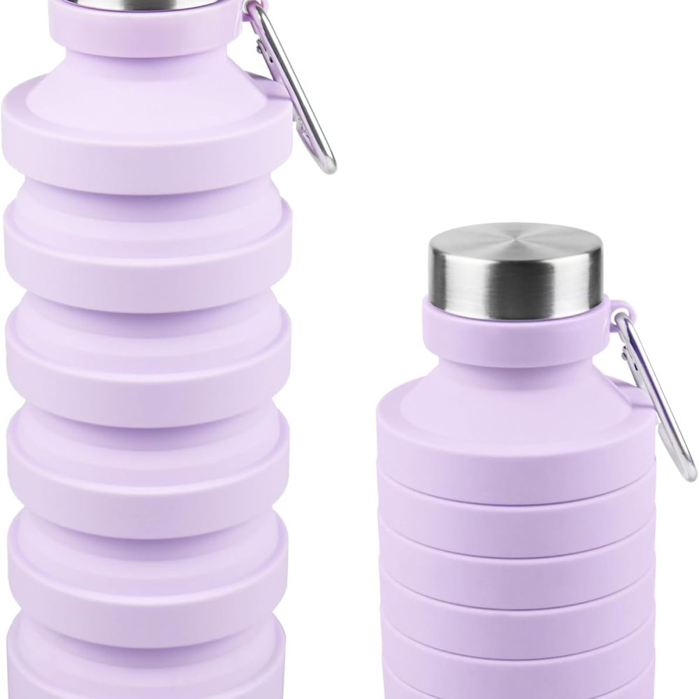 Nefeeko Collapsible Water Bottle, Reuseable BPA Free Silicone Foldable Water Bottles for Travel Gym Camping Hiking, Portable Leak Proof Sports Water Bottle with Carabiner